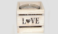 ΞΥΛΙΝΟ ΤΕΤΡΑΓΩΝΟ ΚΗΡΟΠΗΓΙΟ LOVE ΜΕ ΓΥΑΛΑ 12cm x 12cm x 11cm 0619012