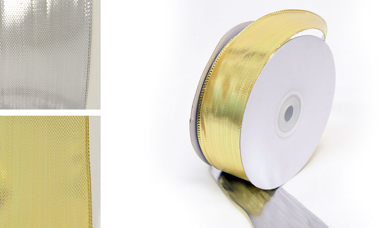 ΚΟΡΔΕΛΑ ΓΥΑΛΙΣΤΕΡΗ ΑΣΗΜΙ/ΧΡΥΣΗ ΜΕ ΣΥΡΜΑ 3.8cm x 25Y 0501342