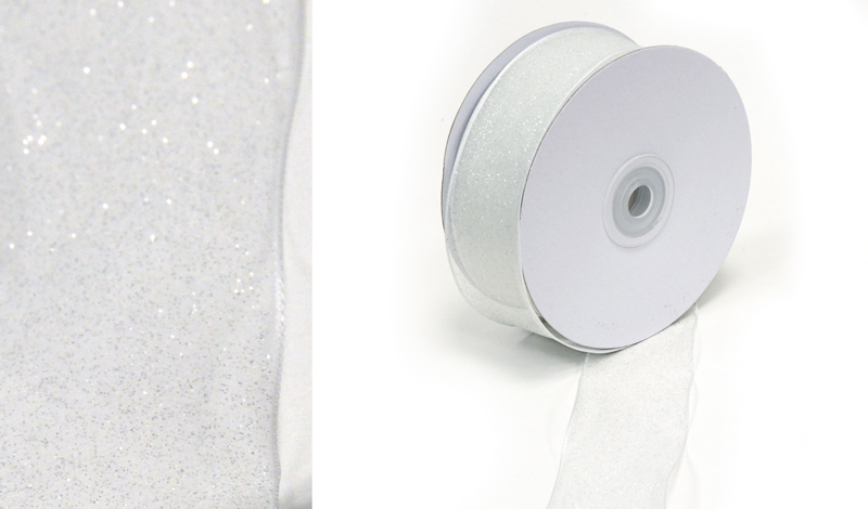 ΚΟΡΔΕΛΑ ΟΡΓΑΝΤΖΑ ΛΕΥΚΗ ΜΕ ΣΥΡΜΑ ΚΑΙ ΑΣΗΜΙ ΓΚΛΙΤΕΡ 3.8cm x 25Y 0501351