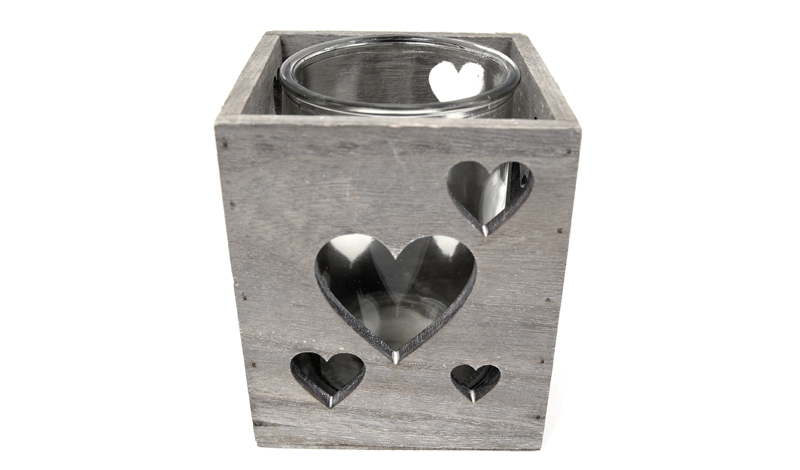 ΞΥΛΙΝΟ ΤΕΤΡΑΓΩΝΟ ΚΗΡΟΠΗΓΙΟ ΚΑΡΔΙΑ ΜΕ ΓΥΑΛΑ 12.5cm x 12.5cm x 15.2cm HT17S-184 0619058